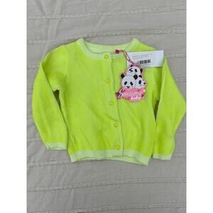 NWT Neon Yellow Baby Cardigan, Ribbed, Soft, Size 12 Months